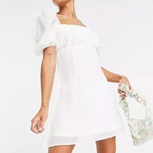 Missguided White Dobby Mesh Ruched Bust Mini Dress